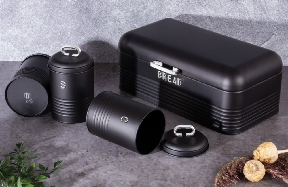 Chlebovka a dóza na potraviny sada 4 ks Black Silver Collection