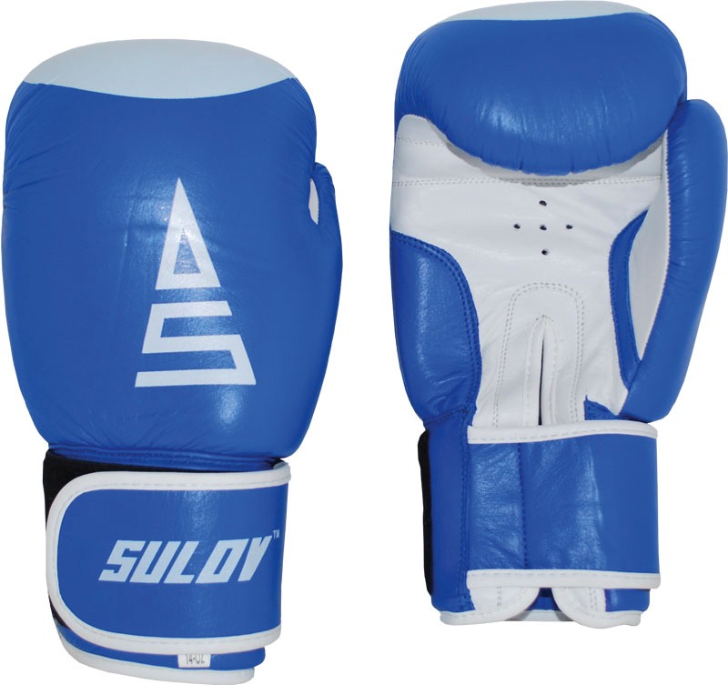 Box rukavice SULOV® kožené 10oz., modro-biele 8oz