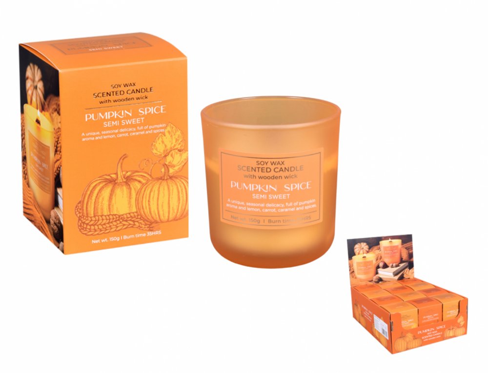 Sviečka von.v skle PUMPKIN SP.-SWEET 150g/dr.k./kr