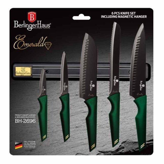 BERLINGERHAUS Sada nožov s nepriľnavým povrchom 6 ks Emerald Collection s magnetickým držiakom BH-2696