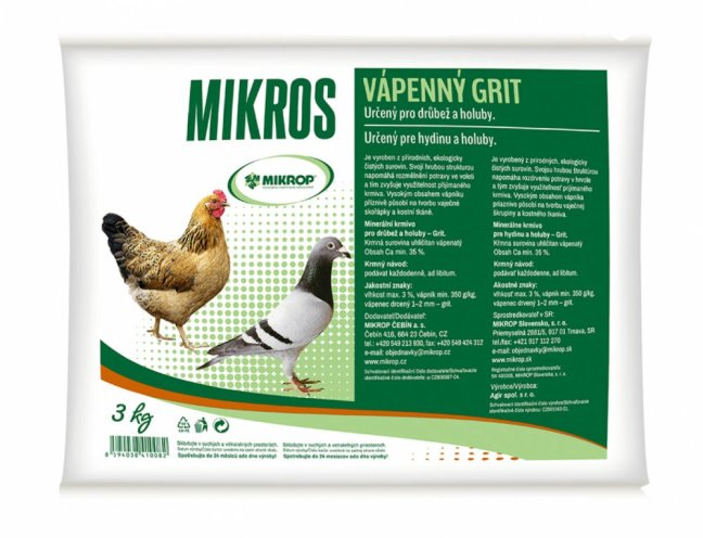 Minerální krmivo MIKROS vápenný grit pro drůběž a holuby 3kg