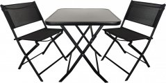 set ocel/textilén/sklo stůl + 2 židle ČER