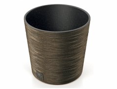 Obal na květník FURU ROUND ECO WOOD 2v1 plastový tmavě hnědý