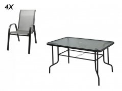 set ocel/textilén/sklo stůl + 4 židle ČER