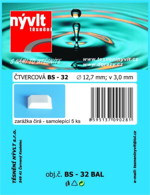 doraz samolep.štvorc.š.12,7mm v.3mm transparentný BS-32 (5ks)