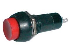 Prepínač tlačidlo guľ. OFF-(ON) 250V/1A červené
