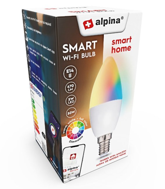 ALPINA Chytrá žiarovka LED RGB WIFI biela + farebná E14ED-225432