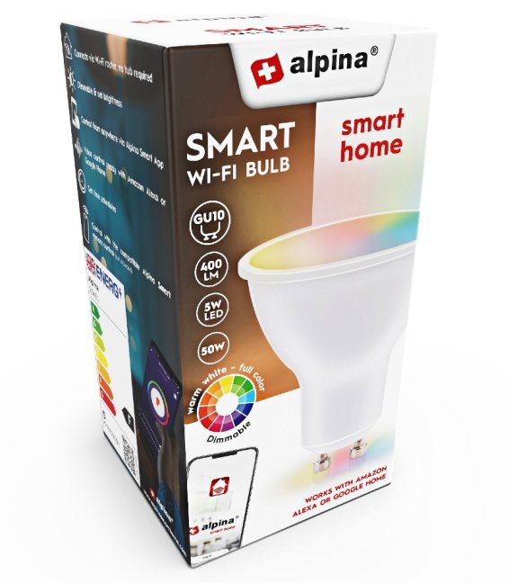 ALPINA Chytrá žiarovka LED RGB WIFI biela + farebná GU10ED-225431