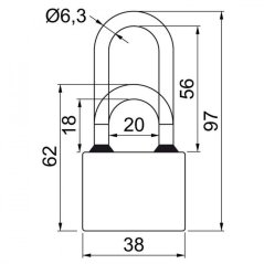 zámok visiaci OVAL 38 predĺžený 3kľ. RICHTER