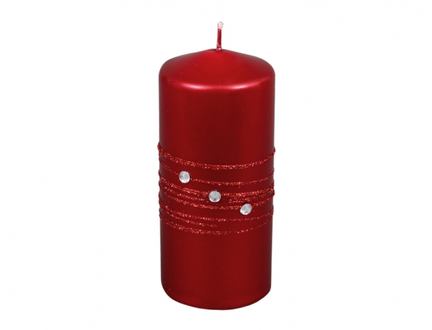 Svíčka ZIRKON VÁLEC vánoční metalická lesklá d6x13cm červená