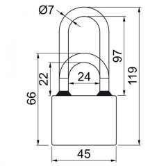 zámek visací OVAL 45 prodloužený 3kl. RICHTER