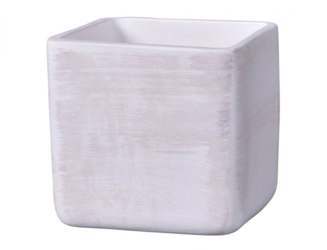 Obal na črepník LADA WHITE keramický matný béžovo biely 14x14x14cm