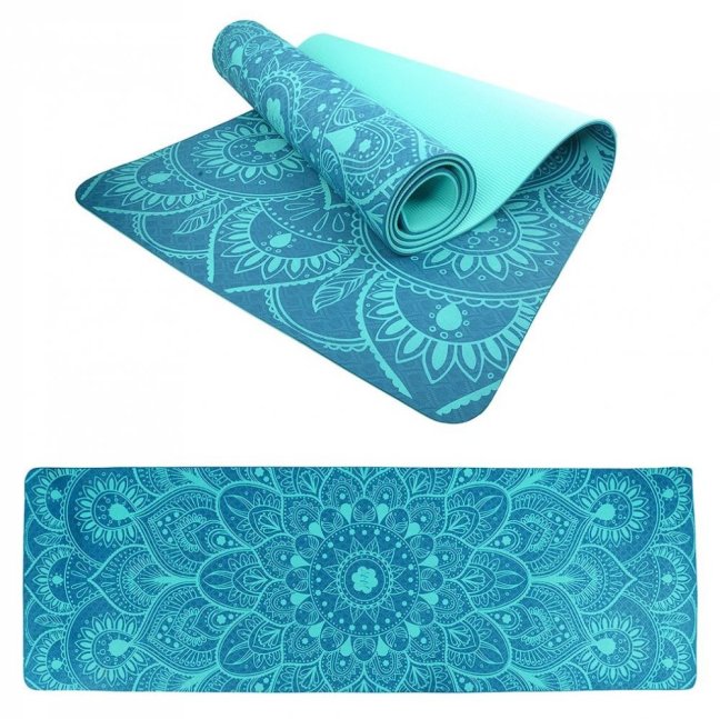 Podložka LIFEFIT® YOGA MAT MANDALA DUO, 183x58x0,6cm, tyrkysová