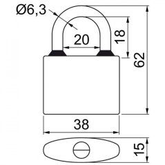 zámek visací OVAL 38 3kl. na stejný uzávěr  RICHTER