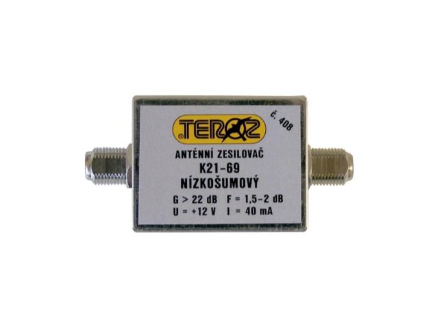 Anténny zosilňovač TEROZ 408X, UHF, G22dB, F1,5dB, U99dBµV, FF