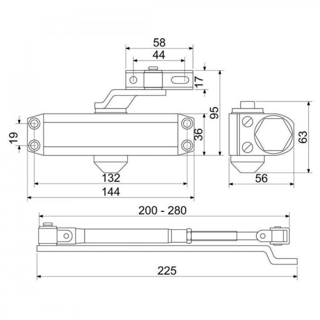 zatvárač dverné RZ.202.AR 20-45kg Str s aretáciou RICHTER