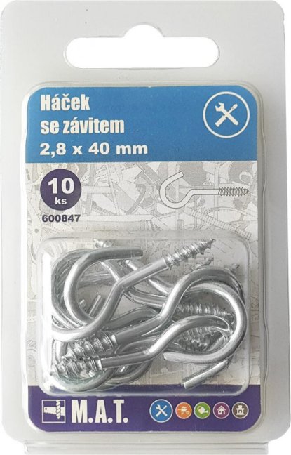 háček se závitem 20x2,3mm Zn (10ks)