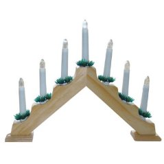 svícen vánoční el. 7 svíček,teplá bilý,jehlan,dřev.přírodní,do zásuvky