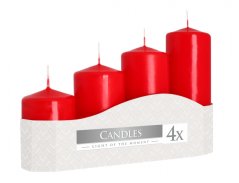 Svíčka adventní STUPŇOVITÉ matná d5x7,9,11,13cm 4ks červená