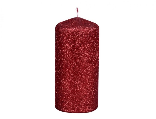 Svíčka CRISTALL VÁLEC vánoční glitr d6x13cm červená