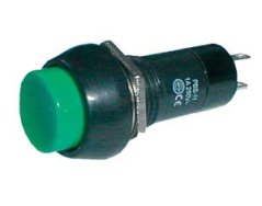 Prepínač tlačidlo guľ. ON-OFF 250V/1A zelené
