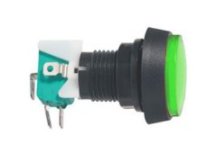 Prepínač tlačidlo guľ. ON-(ON) 250V/10A s mikrospínačom zelené