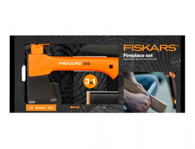 Set na oheň FISKARS sekera X5 + nůž + ostřič 1057913