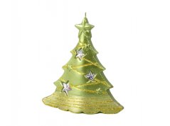Svíčka STROMEK S HVĚZDAMI V vánoční metalická 15x16cm olivová