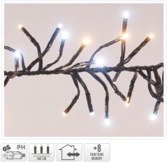 osvětlení vánoční 5,6m 768LED studená+teplá bilý, 8 funkcí, černý