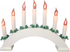 svietnik vianočný el. 7 sviečok PLAMEN,oblúk,drev.biely,do zásuvky