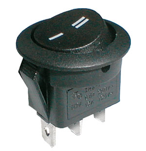 Prepínač kolískový guľ. 2pol./3pin ON-ON 250V/6A čierny