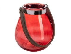 Váza BELLY skleněná s koženým uchem 16x15x15cm červená