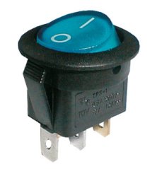 Prepínač kolískový guľ. pros. 2pol./3pin ON-OFF 250V/6A modrý