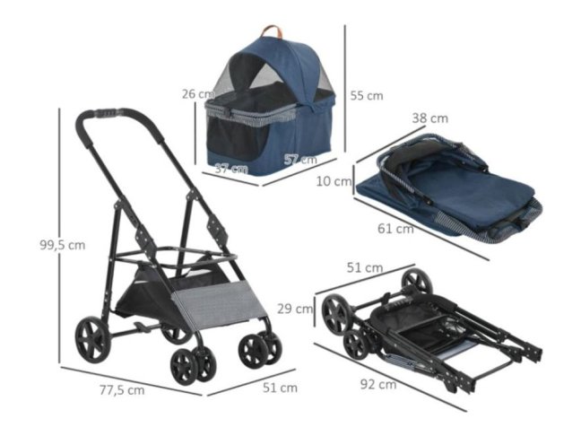 Kočárek pro psy 2v1 PAWHUT D00-128, tmavě modrý