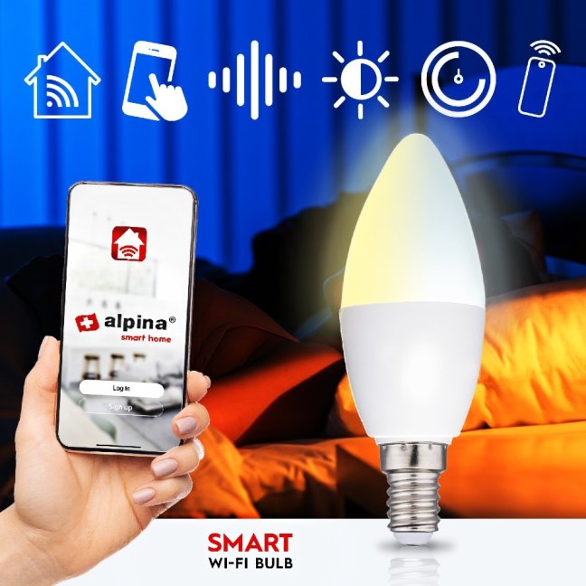 ALPINA Chytrá žiarovka LED WIFI biela stmievateľná E14ED-225441