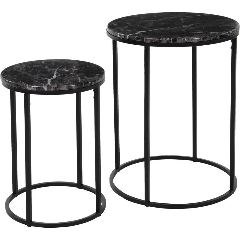 HOMESTYLING Servírovacie stolíky okrúhle sada 2 ks čierny mramor KO-NB1510000