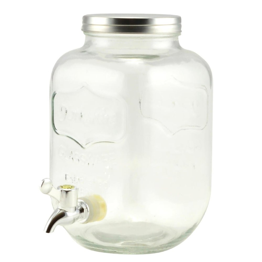 fľaša 8000ml sklenená s kohútikom, kov.