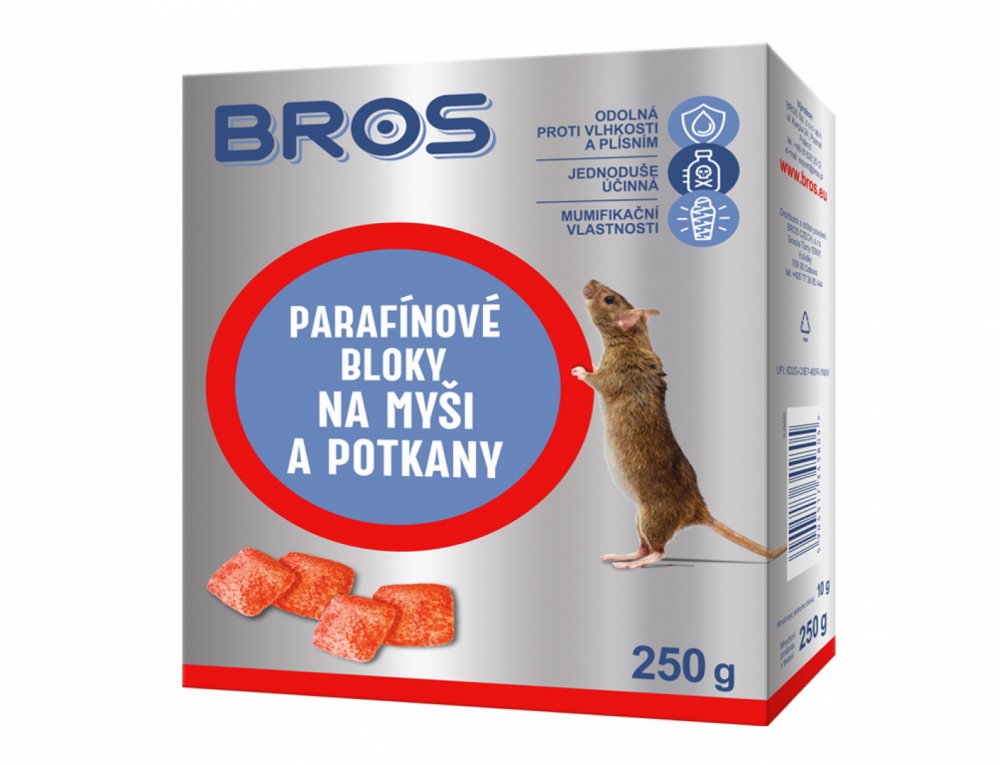 Rodenticíd BROS parafínové bloky na myši a potkany 250g