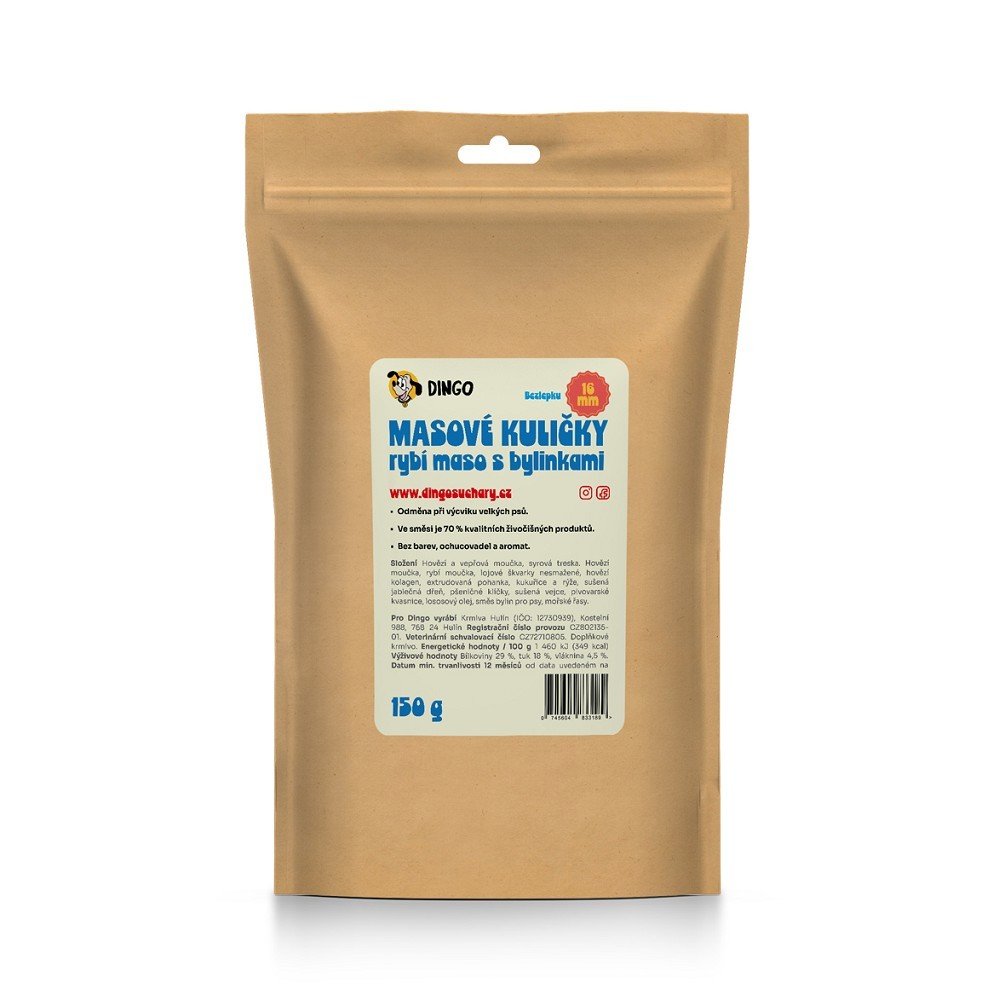 DINGO mäsové guličky rybie mäso s bylinkami 16mm, 150g