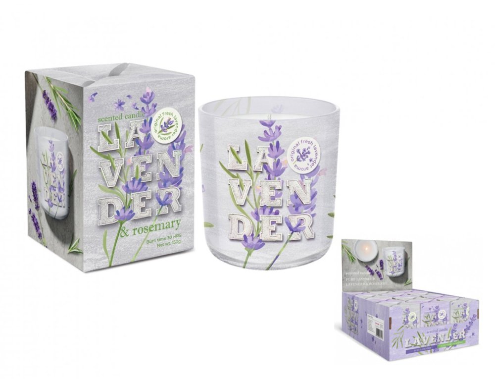 Sviečka v skle LAVENDER ROSEMARY vonná 150g fialová