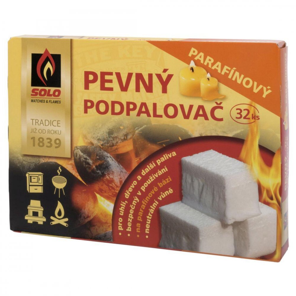 podpaľovač pevný parafínový SOLO (32ks)