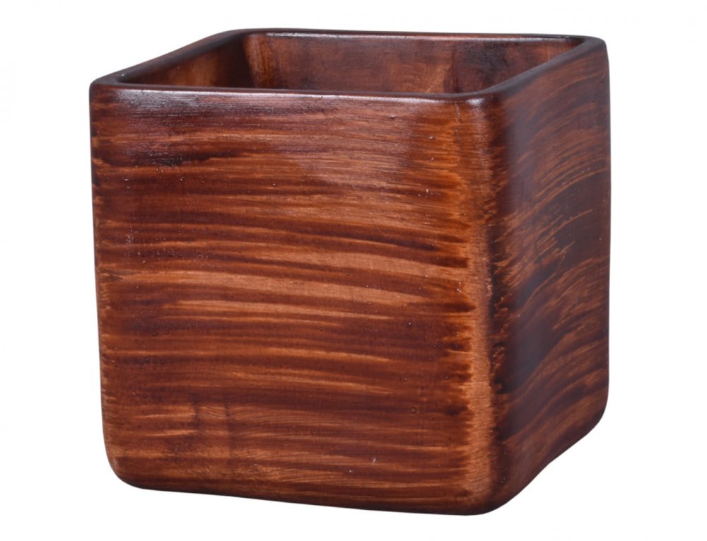 Obal na črepník LADA WOOD keramický matný tmavo hnedý 14x14x14cm