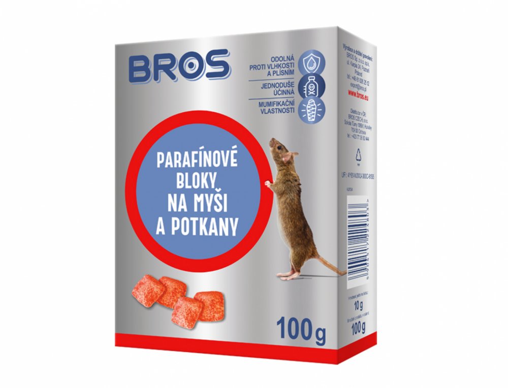 BROS Rodenticíd parafínové bloky na myši a potkany 100g