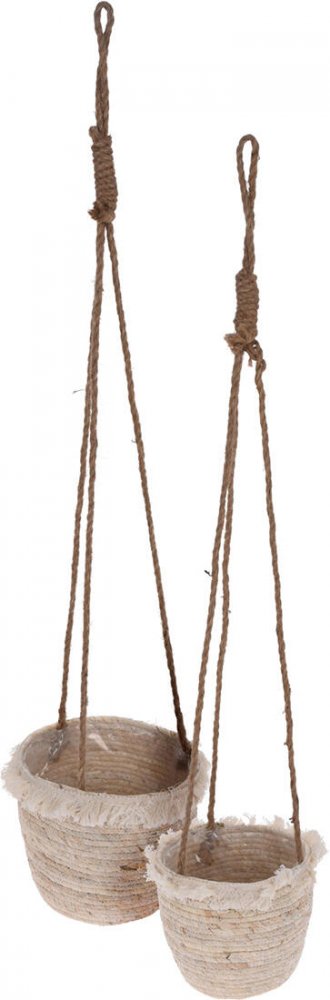 kvetináč dekoračný, závesný, sada 2díl. (18cm, 22cm) prírodný