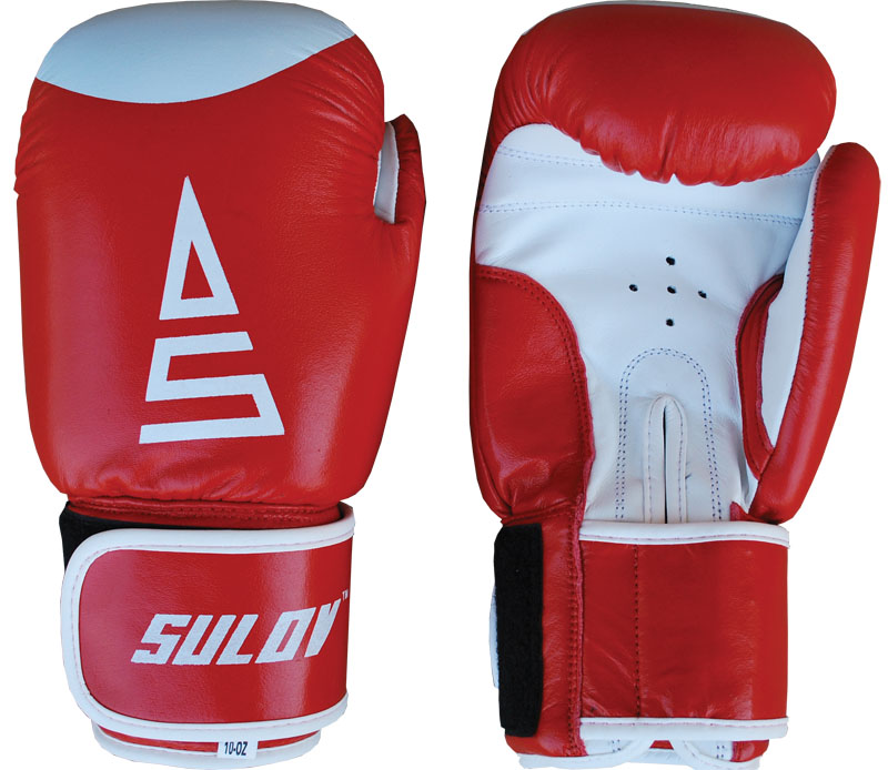 Box rukavice SULOV® kožené 10oz., červeno-biele 8oz